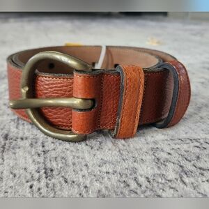 Johnny Farah $300 Horseshoe Buckle Leather Belt Size M Brown